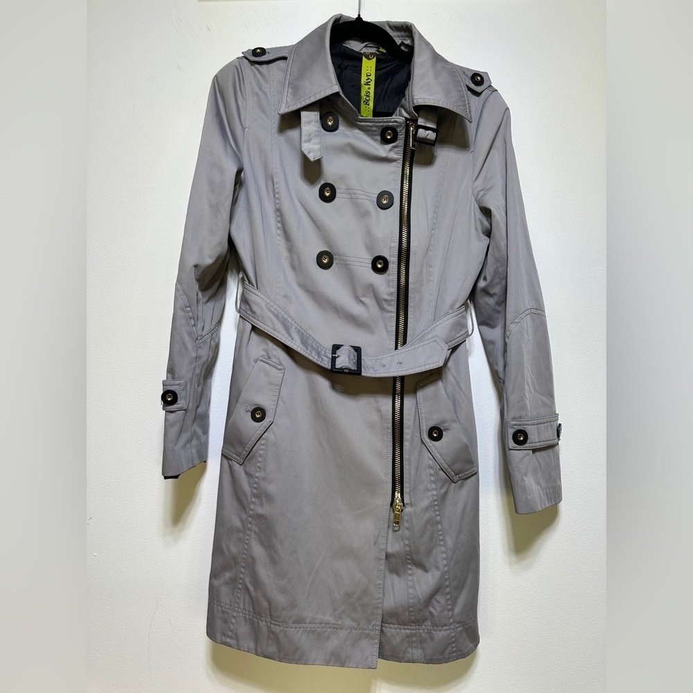 Soia & Kyo Gray Belted Asymmetric Trench Coat Double Breasted Jacket M
